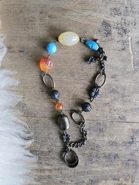 Bohemian Mixed-Bead Bracelet in Turquoise, Orange & Cream